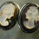 ANtique Cameo earrings Sterling screw on earrings with box Victorian earrings