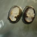 ANtique Cameo earrings Sterling screw on earrings with box Victorian earrings