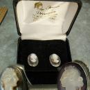 ANtique Cameo earrings Sterling screw on earrings with box Victorian earrings