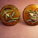 Vintage Enamel Earrings Fiery Copper hand wrought artisan earrings with the colors of fire