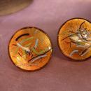 Vintage Enamel Earrings Fiery Copper hand wrought artisan earrings with the colors of fire