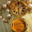 Memorial pocketwatch nouveau Mucha locket on large pink pearl chain