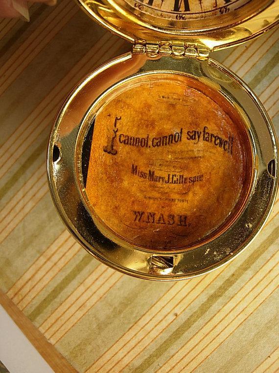 Memorial pocketwatch nouveau Mucha locket on large pink pearl chain