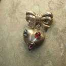 Vintage STerling sweetHeart BRooch Fob with gemstones puffy heart