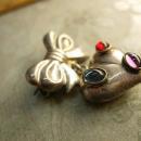 Vintage STerling sweetHeart BRooch Fob with gemstones puffy heart