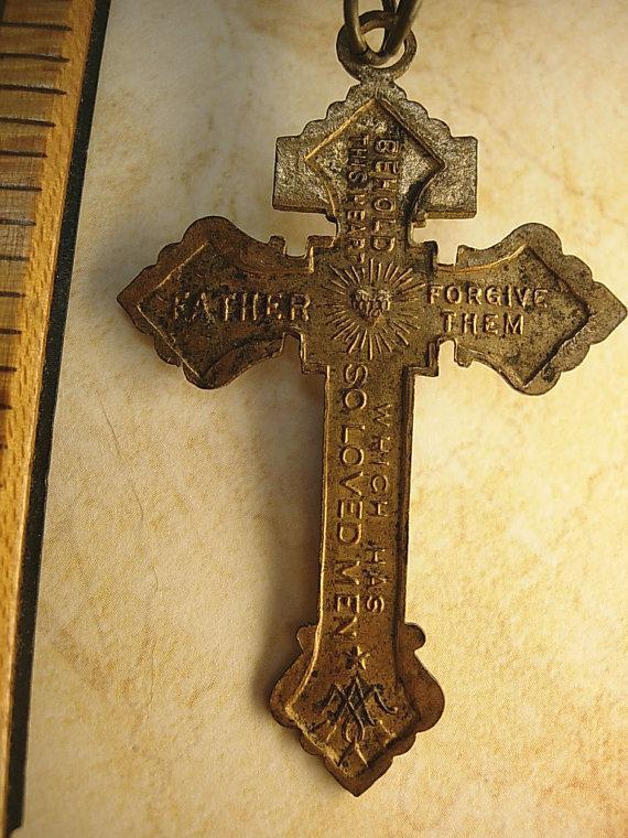 Antique Czech enamel necklace ANtique Czech sacred heart Crucifix very goth