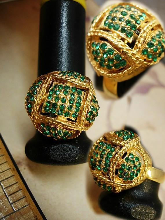 Pave Dome RIng TEENY green stones