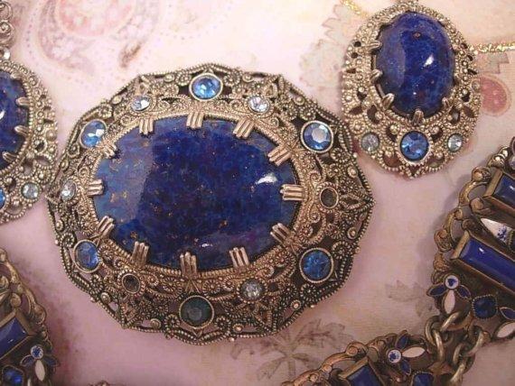 Vintage Czech Enamel Bracelet Brooch and earrings FABULOUS SET