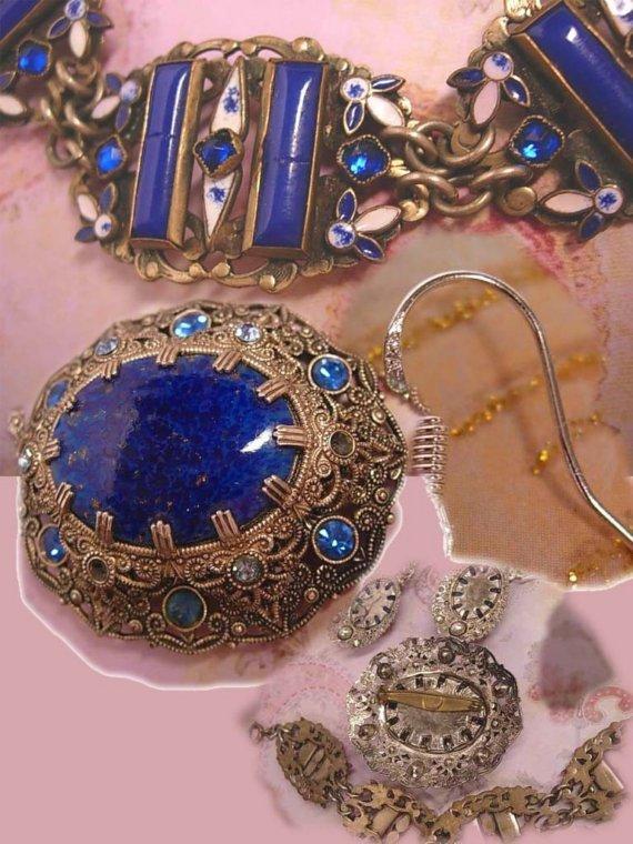 Vintage Czech Enamel Bracelet Brooch and earrings FABULOUS SET