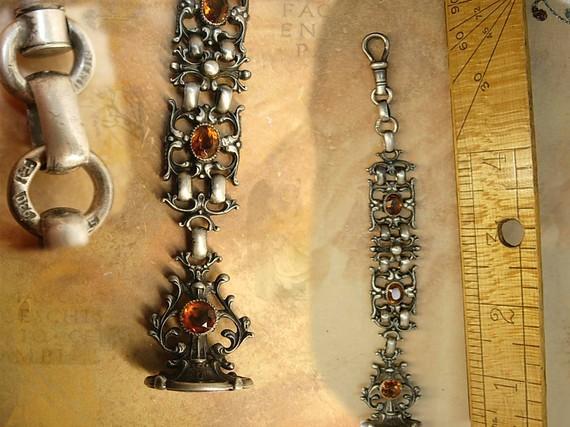 Antique sterling fob watch chain Hallmarked and loaded with detail