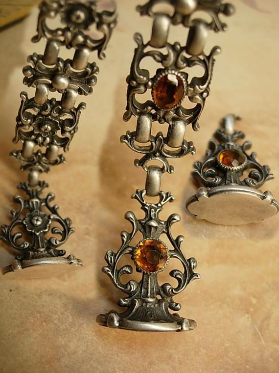 Antique sterling fob watch chain Hallmarked and loaded with detail