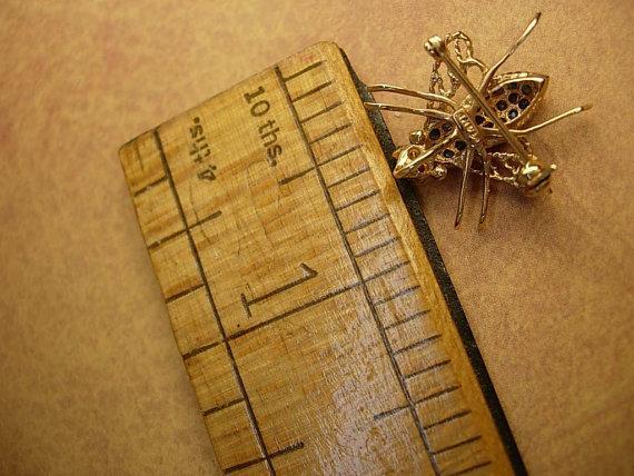 Vintage sapphire fly brooch 10kt gold with diamond eyes pendant too