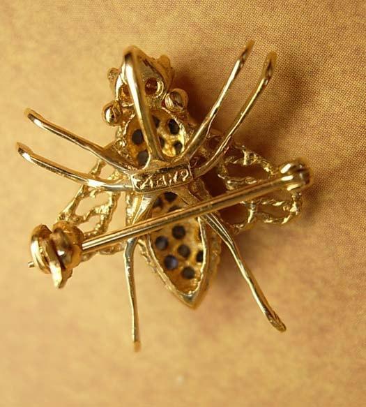 Vintage sapphire fly brooch 10kt gold with diamond eyes pendant too
