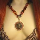 Goddess Medusa necklace Large Faux tortoise links Huge sparkling mythical Pendant