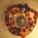 Goddess Medusa necklace Large Faux tortoise links Huge sparkling mythical Pendant