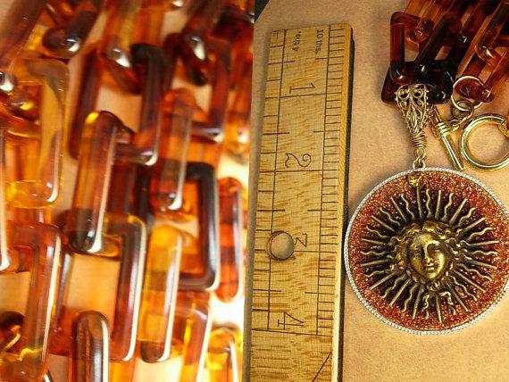 Goddess Medusa necklace Large Faux tortoise links Huge sparkling mythical Pendant