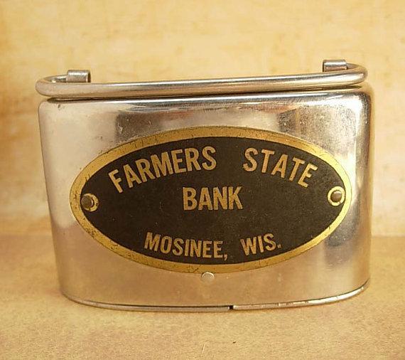 Vintage Bank purse Advertising with history Farmers state bank with money inside