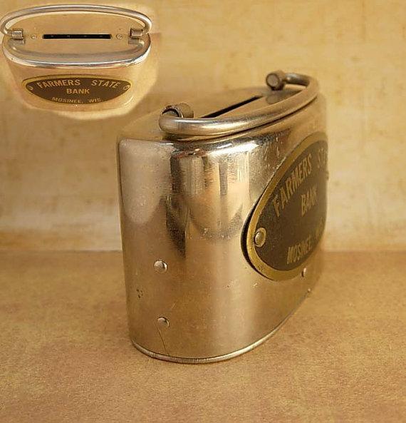 Vintage Bank purse Advertising with history Farmers state bank with money inside