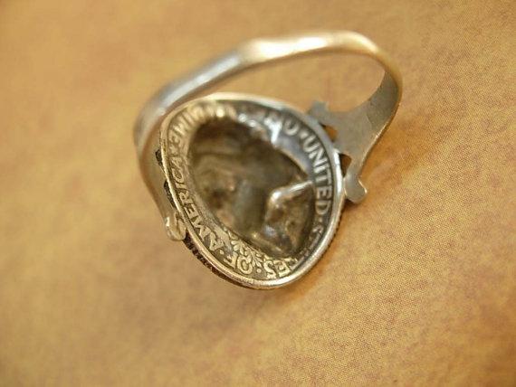 ANtique Coin ring 1918 Silver Mercury dime Victorian memento Mucha goddess