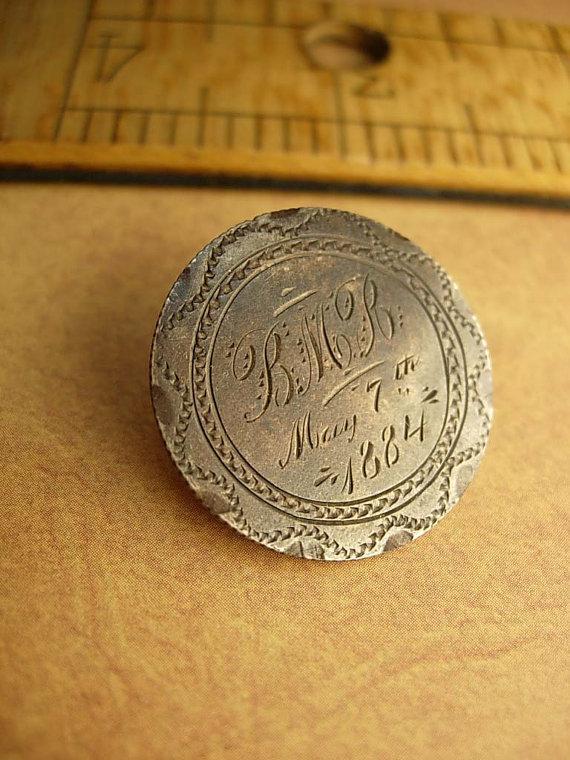 1884 Love Token brooch Victorian Quarter Dollar silver memento brooch