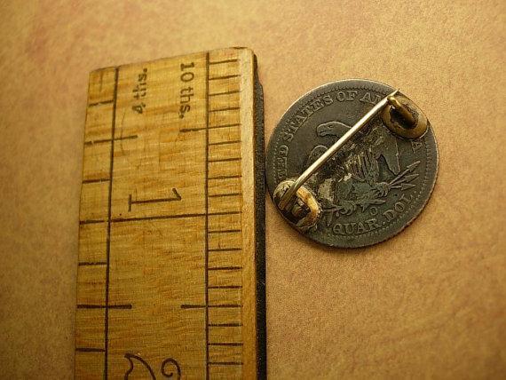 1884 Love Token brooch Victorian Quarter Dollar silver memento brooch