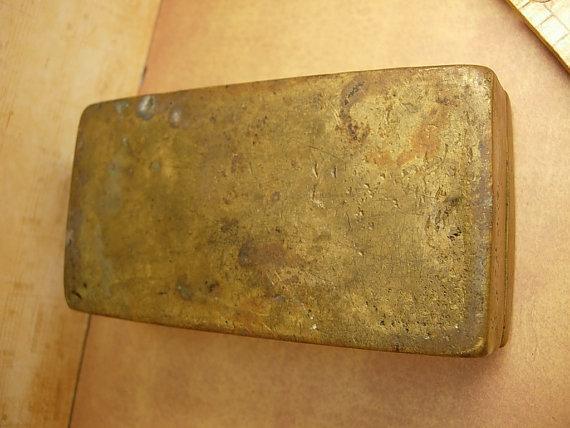 Antique Primitive mixed metal coffin shaped box unusual workmanship