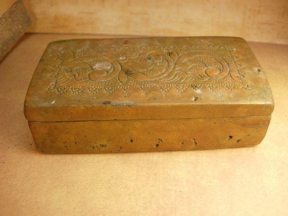 Antique Primitive mixed metal coffin shaped box unusual workmanship