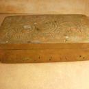 Antique Primitive mixed metal coffin shaped box unusual workmanship