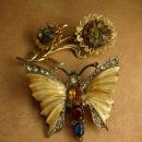 Vintage brooches enamel rhinestone butterfly jade flower brooch