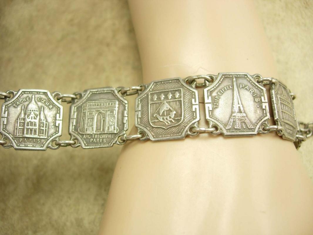 Vintage French Paris Fob tourist Bracelet France deco Infant of Prague religious fob