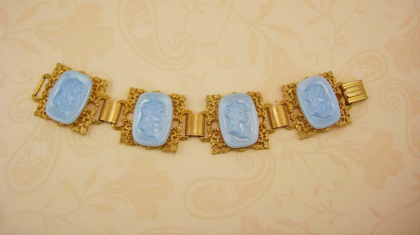 Vintage Cameo BRacelet Nouveau Goddess Nymph with flowers