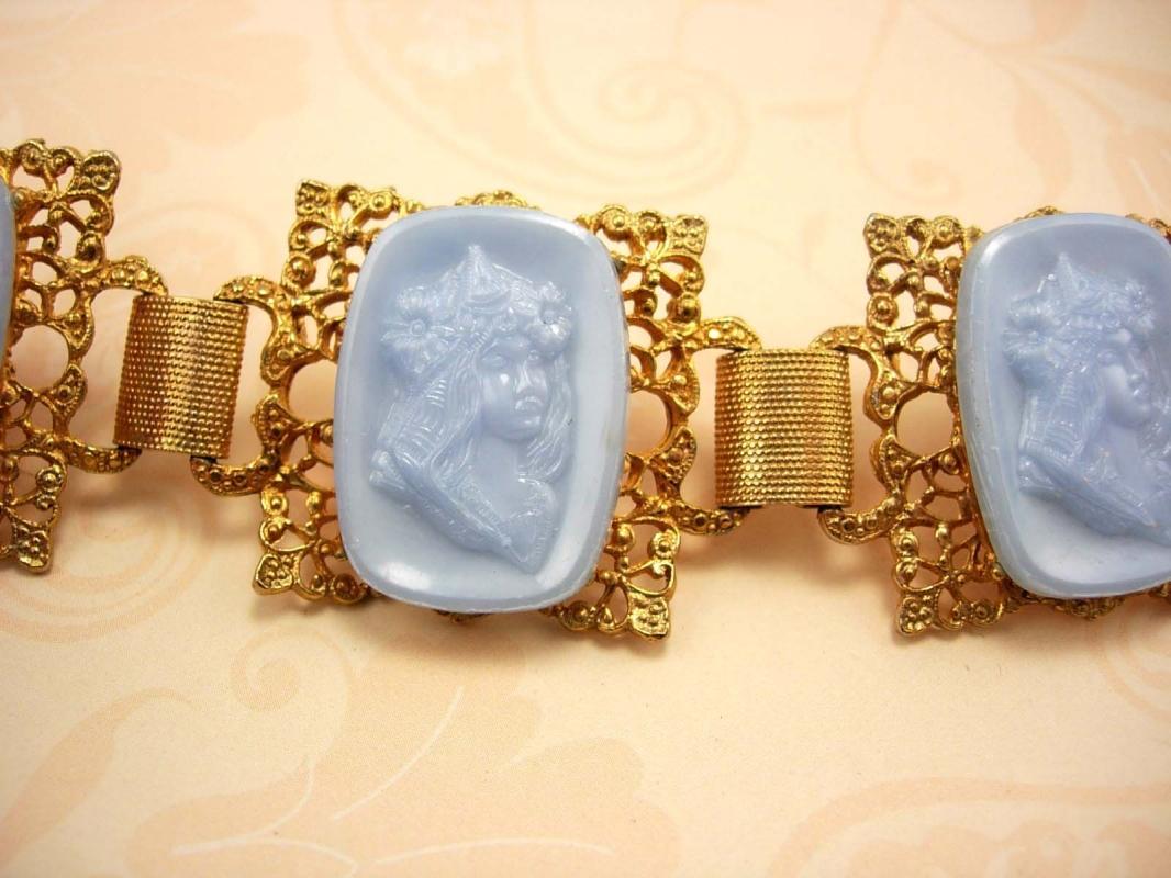 Vintage Cameo BRacelet Nouveau Goddess Nymph with flowers