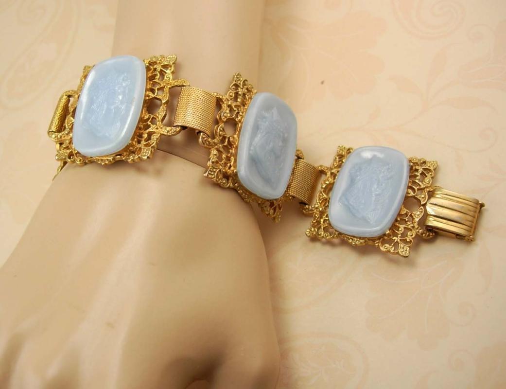 Vintage Cameo BRacelet Nouveau Goddess Nymph with flowers