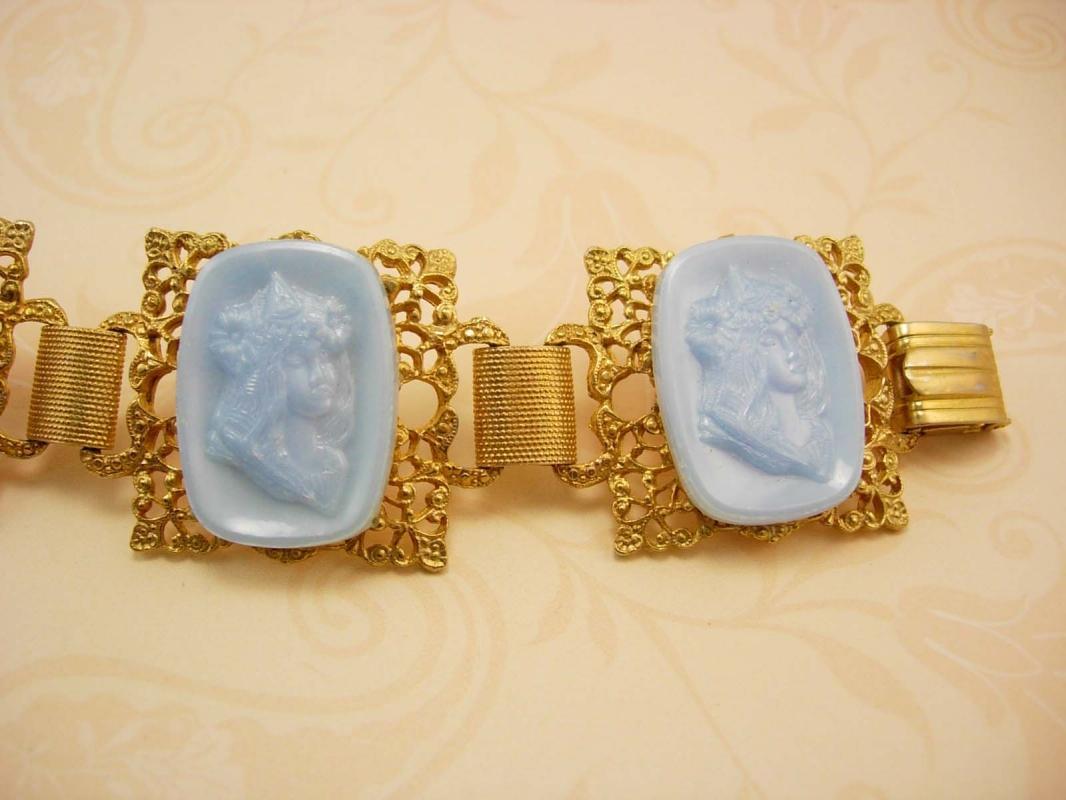 Vintage Cameo BRacelet Nouveau Goddess Nymph with flowers