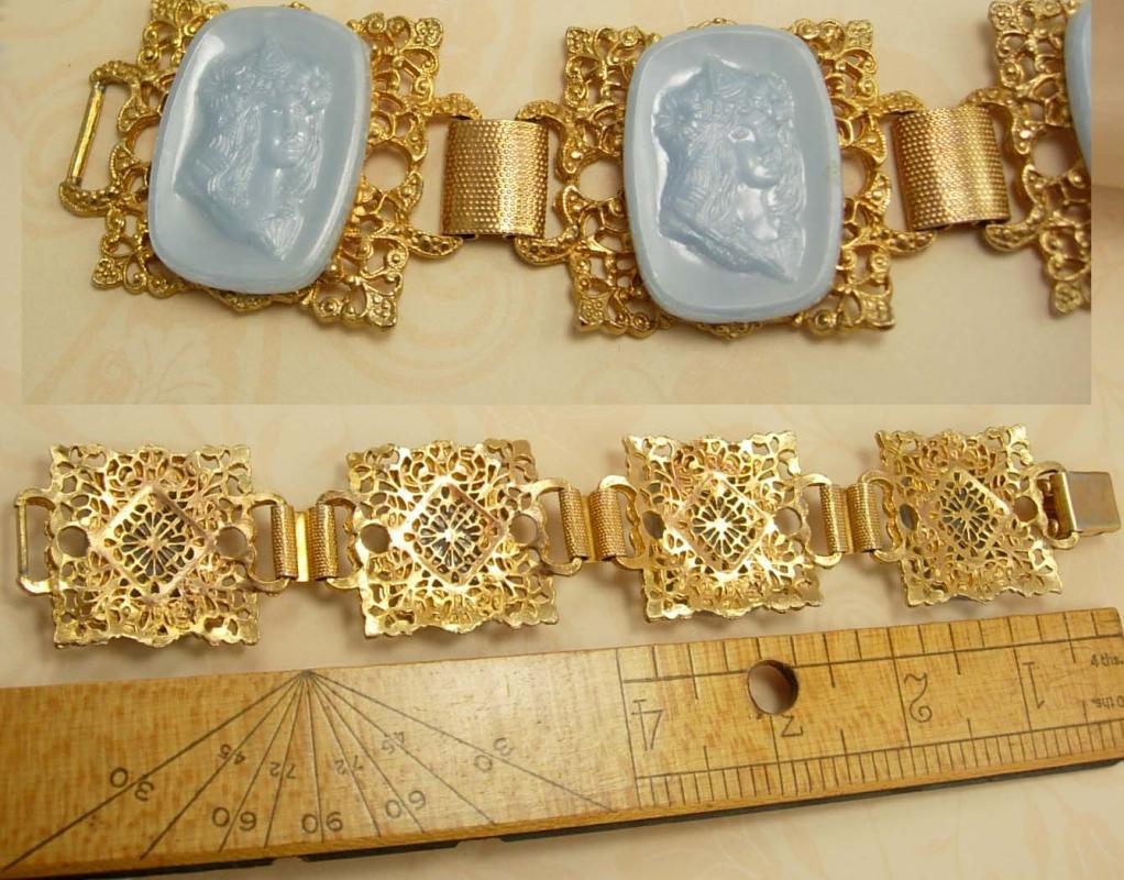 Vintage Cameo BRacelet Nouveau Goddess Nymph with flowers