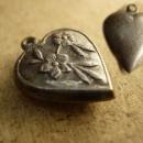 Antique Victorian sterling puffy Heart charm with raised flowers sweetheart charm for valentines day