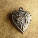 Antique Victorian sterling puffy Heart charm with raised flowers sweetheart charm for valentines day