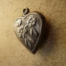 Antique Victorian sterling puffy Heart charm with raised flowers sweetheart charm for valentines day