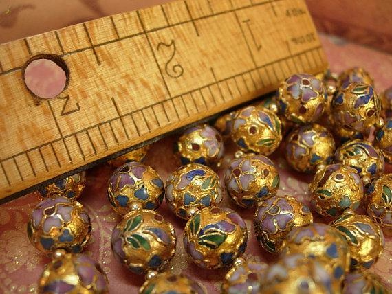 Huge vintage chinese necklace champleve heavy enamel beads over 35 inches long
