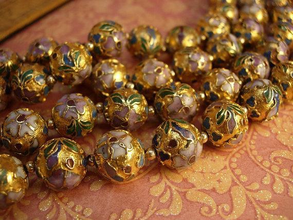 Huge vintage chinese necklace champleve heavy enamel beads over 35 inches long