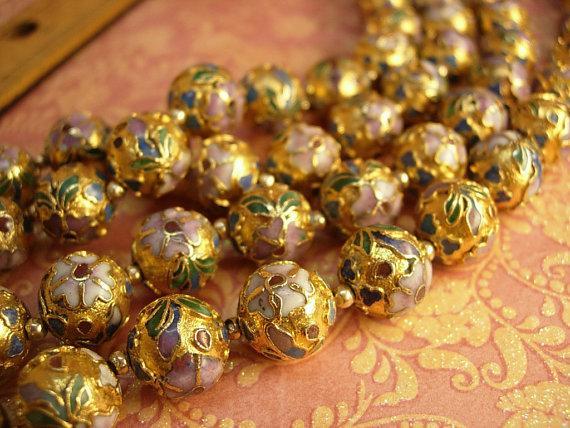 Huge vintage chinese necklace champleve heavy enamel beads over 35 inches long