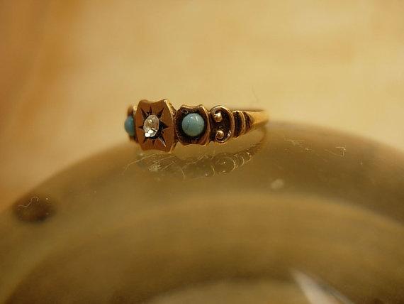 Golden child Victorian Baby ring with Turquoise and paste