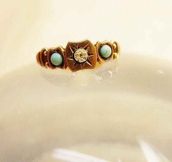 Golden child Victorian Baby ring with Turquoise and paste