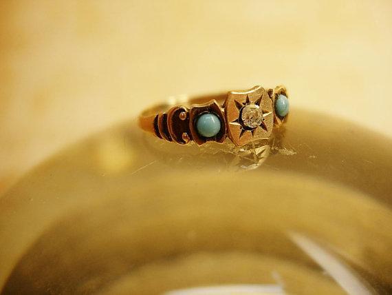 Golden child Victorian Baby ring with Turquoise and paste