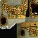 Victorian Sash Pin Buckle necklace Red jeweled fob costume jewelry OOAK green chrysoprase