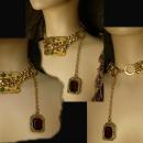 Victorian Sash Pin Buckle necklace Red jeweled fob costume jewelry OOAK green chrysoprase