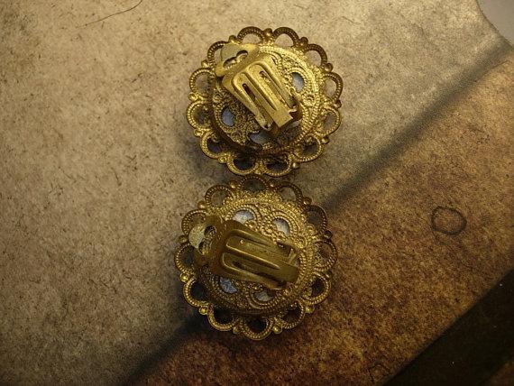 1930's Filigree flower clip on earrings