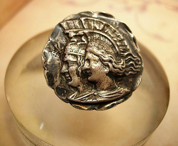 ANtique Love Token sterling brooch King and Queen
