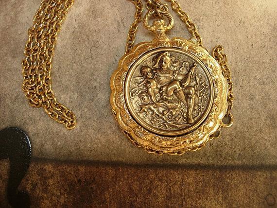 Mythical Jester and Cupid pocketwatch locket mirror necklace