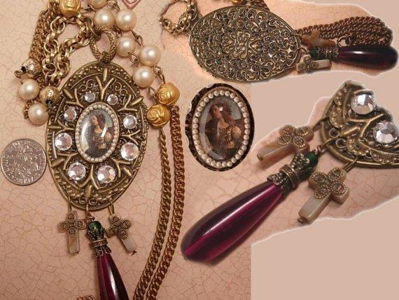 Gothic Joan of Arc Portrait religious cross necklace